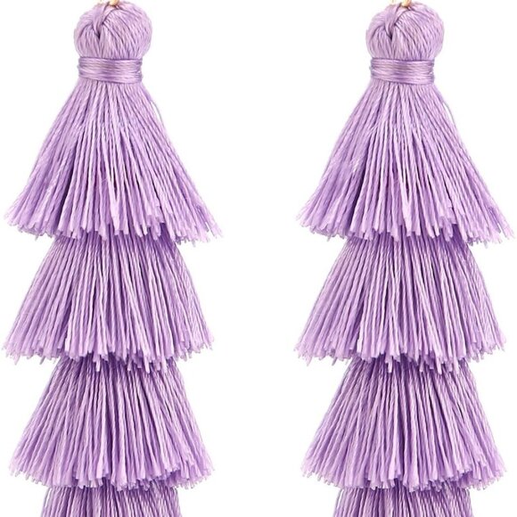 Tassel Earrings Handmade Tiered Thread Tassel Dangle Earrings, Multi Colors - Picture 1 of 4